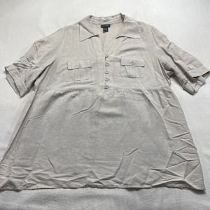 Lane Bryant Beige Linen Blend Short Sleeve Tunic 22/24